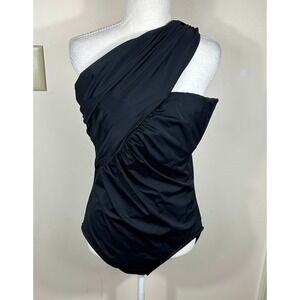 Magicsuit Goddess One Piece Swimsuit Sz 16 Black One Shoulder Ruched Slimming